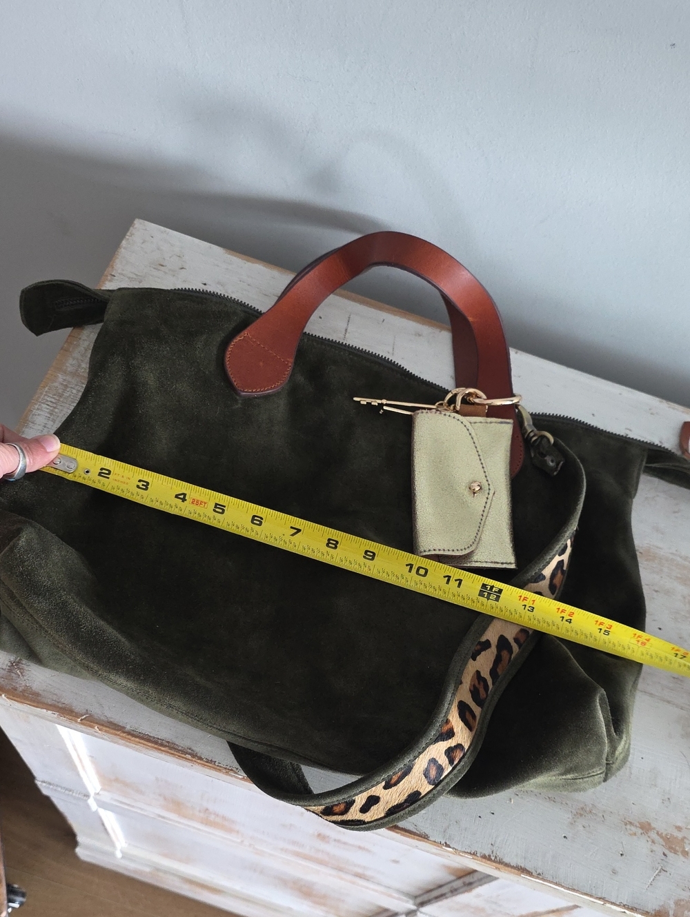 Dark Olive Green Suede Tote Bag - Picture 13 of 16